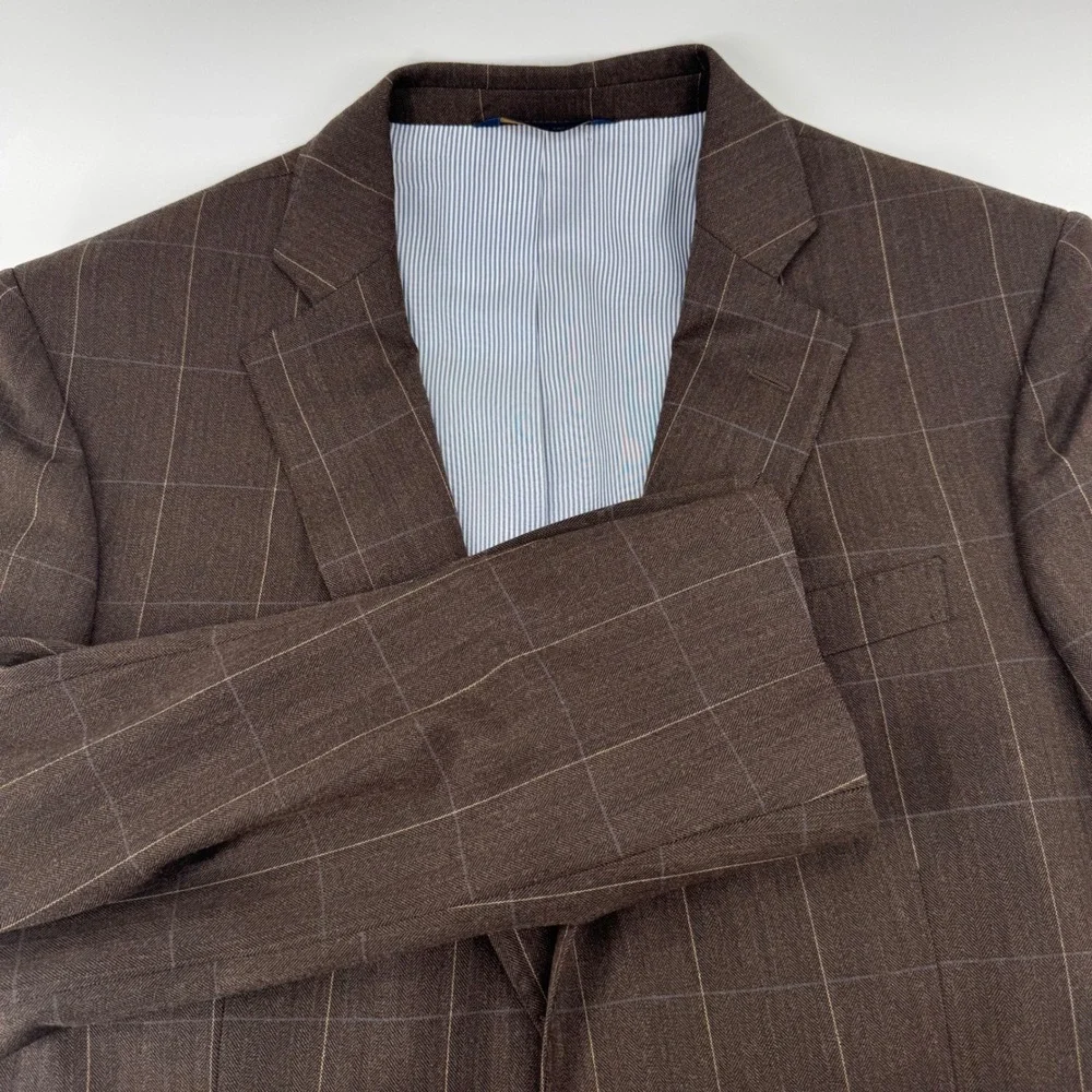 Brooks Brothers Explorer Regent Fit Brown Wool Herringbone Windowpane Blazer 40R